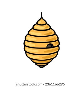 Beehive vector illustration. Hand drawn wild bees' house isolated on white. Yellow beehive isolated. 