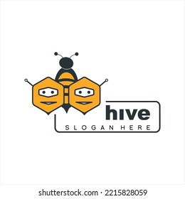 Beehive vector illustration logo design with robot concept with bees.
