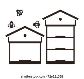 Beehives and bees. Beekeeping symbol