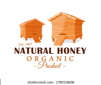 Beehives isolated on white background. Honey label, logo, emblem concept. Vector illustration