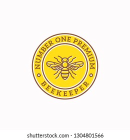 Beekeeper Abstract Vector Sign, Badge or Logo Template. Line Style Honey Bee Sillhouette with Retro Typography in a Circle Frame. Isolated.