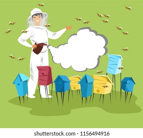 beekeeper at the apiary pollinates bees with smoke