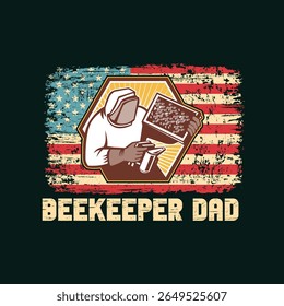 Beekeeper Dad with American Flag and Honeycomb