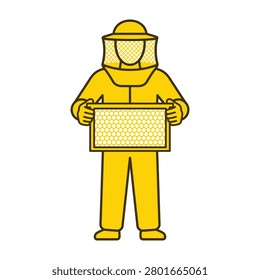Beekeeper holding honeycomb frame icon flat vector with beekeeper honeycomb beekeeping protection agriculture illustration specialist apiarist