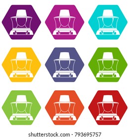Beekeeper icon set many color hexahedron isolated on white vector illustration