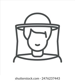 Beekeeper Icon. Simple Line Illustration of a Beekeeper Wearing Protective Gear, Symbolizing Beekeeping Activities. Vector Symbol on White Background.