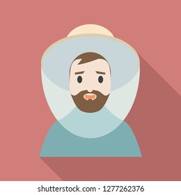 Beekeeper man face icon. Flat illustration of beekeeper man face vector icon for web design
