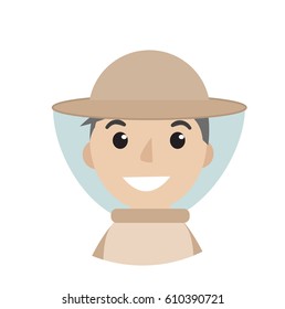 Beekeeper man icon, flat style. Character isolated on white background. Vector illustration, clip-art
