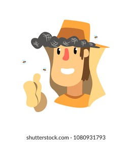 Beekeeper man in protective clothes, apiary and beekeeping vector Illustration on a white background