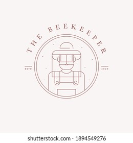 Beekeeper Man, thin line logo. Vector File.