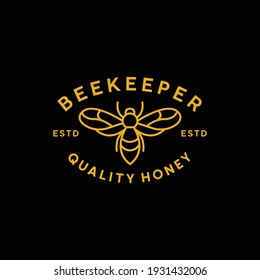 Beekeeper monoline design logo with honey quality