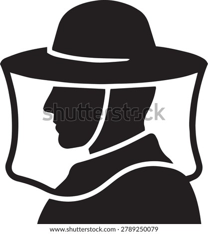 Beekeeper profile silhouette vector icon, black solid apiarist man symbol with protective veil hat for organic honey farming, apiculture uniform layout.