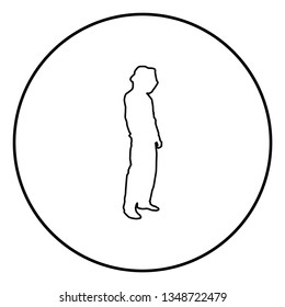 Beekeeper in protective outfit clothing with hat with grid of bee stings collects honey Beekeeper beemaster apiarist in apiary View side icon outline black color vector in circle round illustration