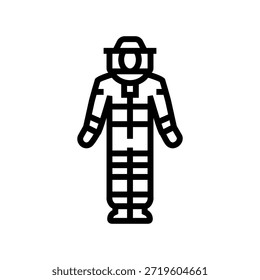 Imker Schutzanzug und Schleier Linie Symbol Vektor. Imkerschutzanzug und Schleierzeichen. isoliertes Kontursymbol, schwarze Illustration