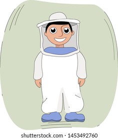 Apicultor con traje, ilustración, vector sobre fondo blanco.