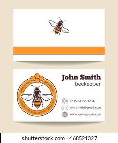 Beekeeper vector business card template. Dessert nutrition farming logo illustration