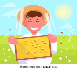 Beekeeper Vector. Cartoon. Isolated art  Summer. Honey gathering