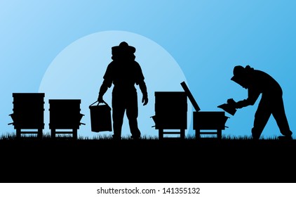 Beekeeper working in apiary vector background