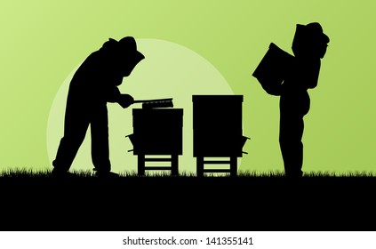 Beekeeper working in apiary vector background