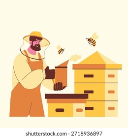 Apicultor trabajando con abejas ilustración