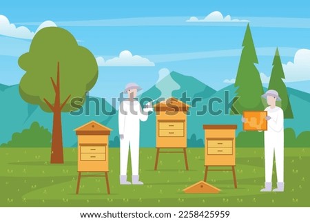 Beekeepers at apiary, work with hives and honey bees 2d vector illustration concept for banner, website, illustration, landing page, flyer, etc