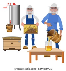 Beekeepers extract honey. Vector illustration