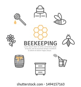 Beekeeping banner line icon set. Honey icons, thin line style.