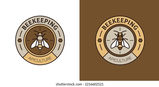 Beekeeping emblem logo design set, bee keeper badge symbol, retro wasp farm patch concept, apiculture editable commercial logotype, agriculture branding, isolated on background