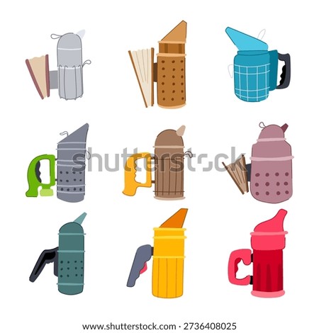 Beekeeping hive smoker tools collection illustrating essential equipment for beekeepers managing honey bees, offering a variety of designs for apiary work and honey production
