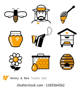 Beekeeping & honey icons set