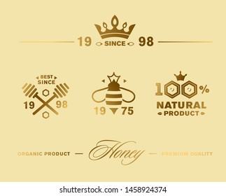 Beekeeping and honey line icons set. Honey industry concept. Set of Bee products and beekeeping symbols. Can be used for logo and packaging design, labels and tags with bees and honeycombs