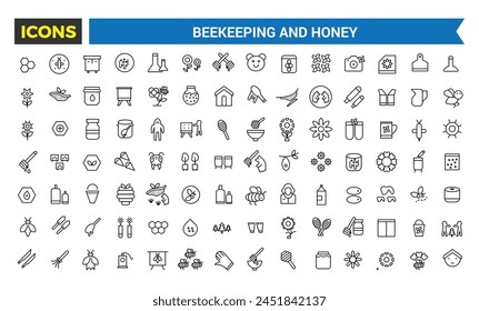 Beekeeping And Honey Products Icons Set, Set Of Bee Hive, Apiary, Apiculture, Beekeeper, Honey Jar, Pollen, Perga, Bee Bread, Bee Queen, Royal Jelly, Apiculture Vector Icon, Vector Illustration