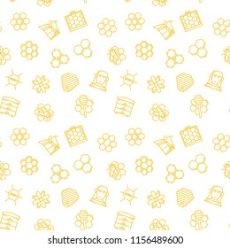 Beekeeping and Honey vector minimal seamless pattern or background in outline style