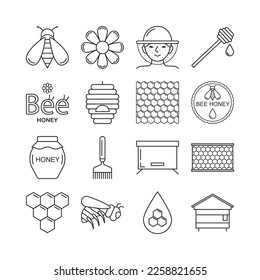 Beekeeping icon set. Bee honey icons objects