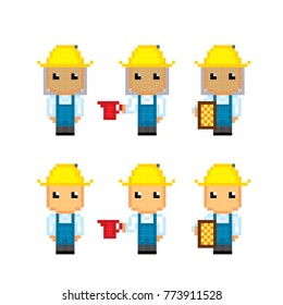 Beekeeping icons. Pixel art. Old school computer graphic style. Games elements.
