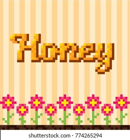 Beekeeping icons. Pixel art. Old school computer graphic style. Games elements.