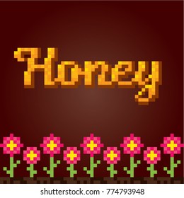 Beekeeping icons. Pixel art. Old school computer graphic style. Games elements.