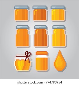 Beekeeping icons. Pixel art. Old school computer graphic style. Games elements.