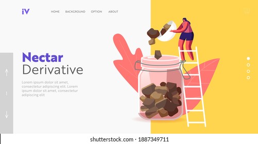 Beekeeping Industry Landing Page Template. Tiny Female Characters Pouring Pollen Propolis in Huge Glass Jar. Honey and Bee Production for Health, Organic Remedy Concept. Cartoon Vector Illustration