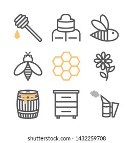 Beekeeping line icon set. Honey icons, thin line style.
