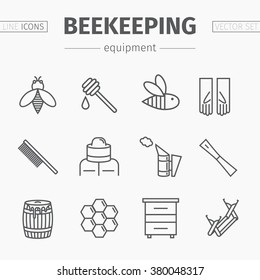 Beekeeping line icon set. Honey icons, thin line style