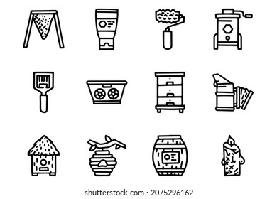 Beekeeping line vector doodle simple icon set