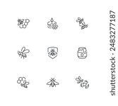 Beekeeping linear icon set. Line customizable illustration. Contour symbol. Vector isolated outline drawing. Editable stroke