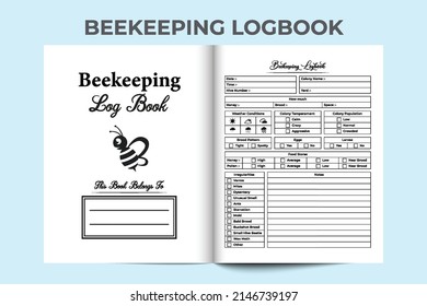 Beekeeping log book interior. Beekeeping and honey harvesting tracker template. Interior of a journal. Honey testing journal and beehive caring logbook interior. Bee pollination tracker.