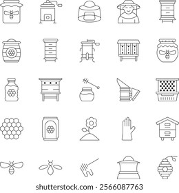 Beekeeping outline vector icons pack