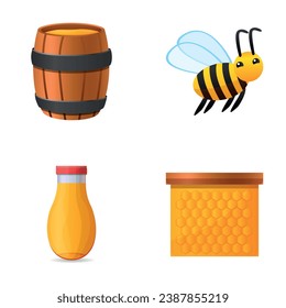 Beekeeping product icons set cartoon vector. Apiary. Honey production