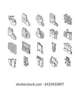 Beekeeping Profession Occupation isometric icons set. Bee Honey Bottle And Pollen Container, Royal Jelly And Beeswax Candles, Hand Tools And Smoker Beekeeping Business Line. Color .