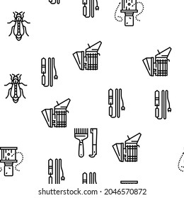 Beekeeping Profession Occupation Vector Seamless Pattern Thin Line Illustration