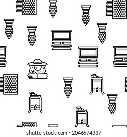 Beekeeping Profession Occupation Vector Seamless Pattern Thin Line Illustration