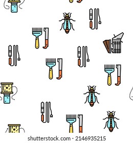 Beekeeping Profession Occupation Vector Seamless Pattern Thin Line Illustration